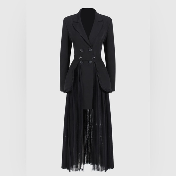 Black Double-Breasted Women's BLAZER Dress/sheer pleated midi Skirt size L NWT - Picture 2 of 16